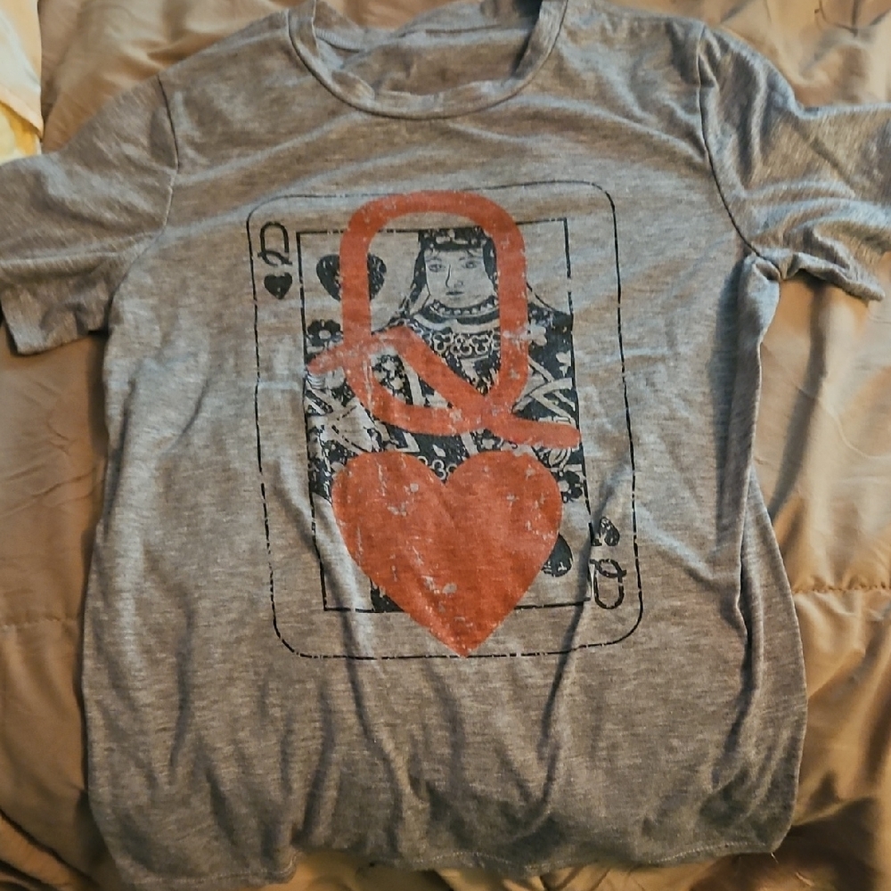 Gray T-Shirt with Red Queen of Hearts Design